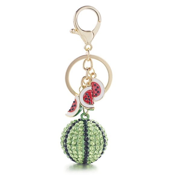 Crystal Watermelon & Watermelon Slice Charms Keychain - Picture 2 of 14